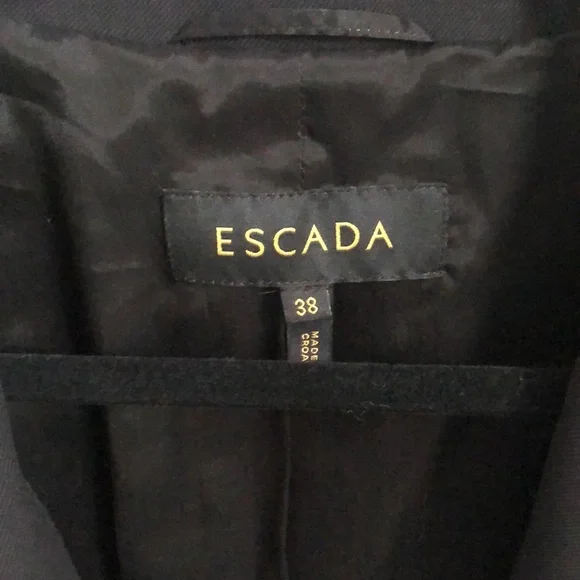Escada Wool Black Blazer Buttons Peplum Jacket 38 Business Work Suit